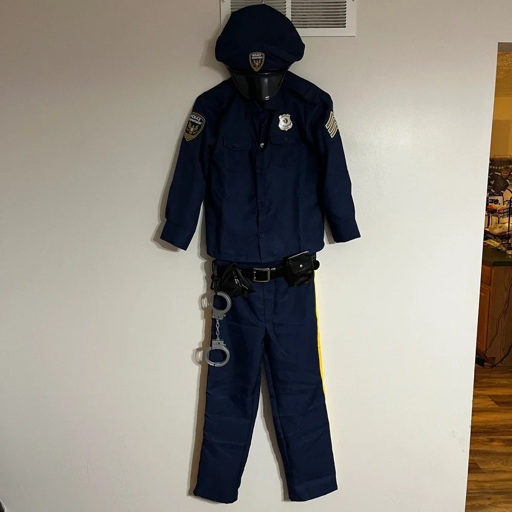 Spirit Halloween Deluxe Police Officer Costume Kids Large 12-14 Navy Blue Set - Picture 2 of 8